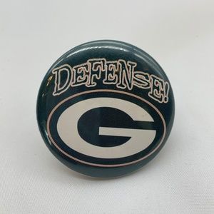 Vintage 1990s Green Bay Packers G Logo 'Defense!' Collectible 1.75" Button Pin